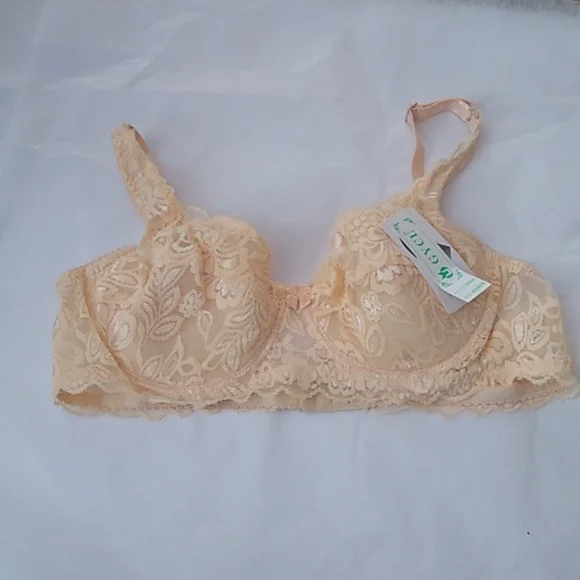 Peach Khaki Lace Push-up Bra, Small - Picture 3 of 14